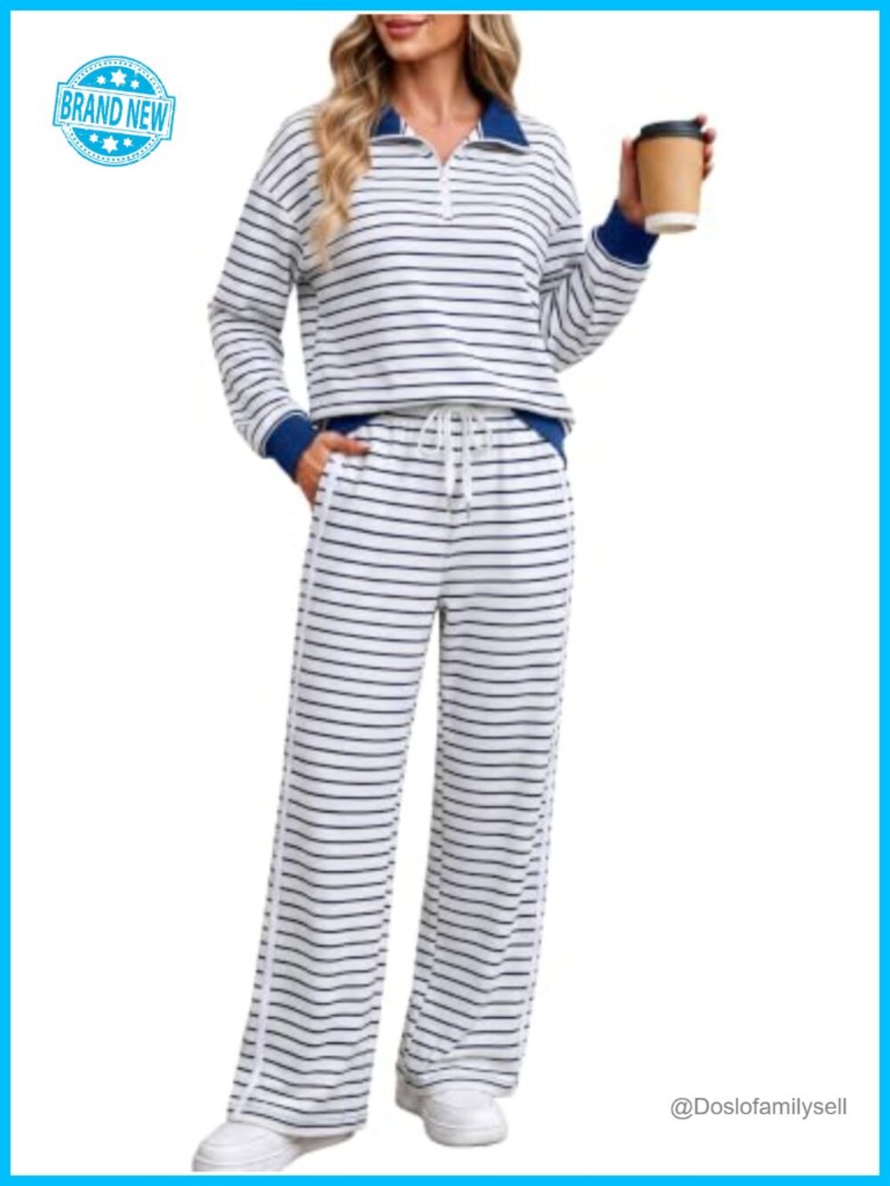 Women's 2 Piece Sweatsuit Set Half Zip Stand Collar Pockets Striped Pants